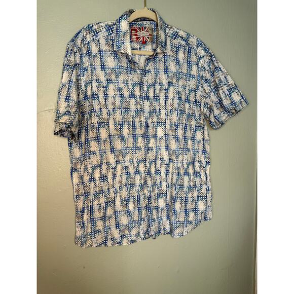 London 7 Downie St. Couture blue plaid button down - Picture 1 of 9
